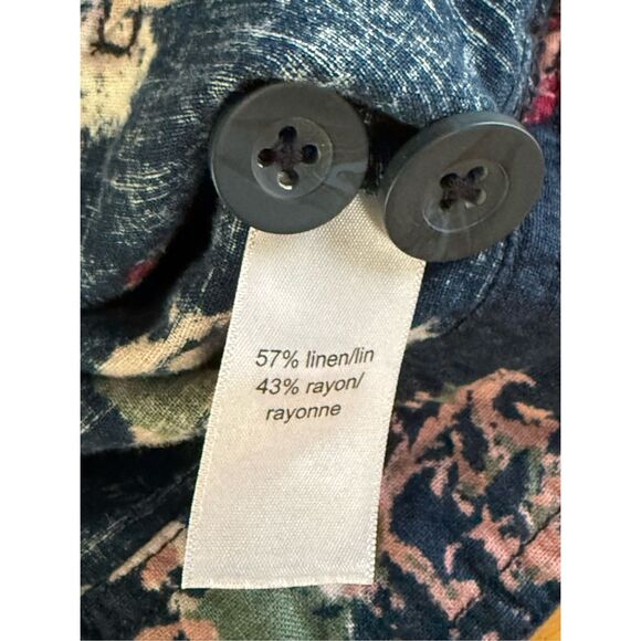 Maurices Jacket Womens Floral Blue Linen Button Up Boho Art Pockets SZ L - Picture 12 of 12